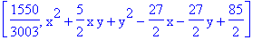 [1550/3003, x^2+5/2*x*y+y^2-27/2*x-27/2*y+85/2]